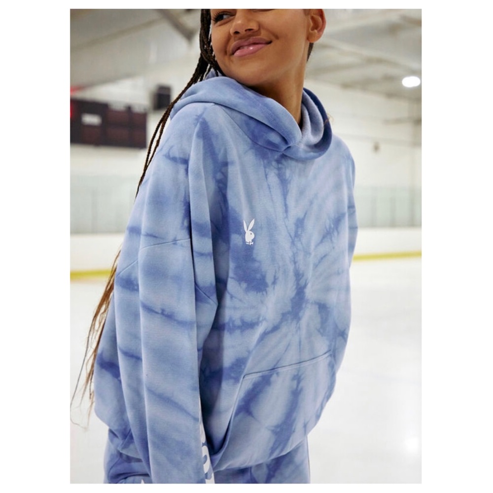 Playboy x PacSun Spiral Tie Dye Bunny Hoodie Blue Women’s Sz S